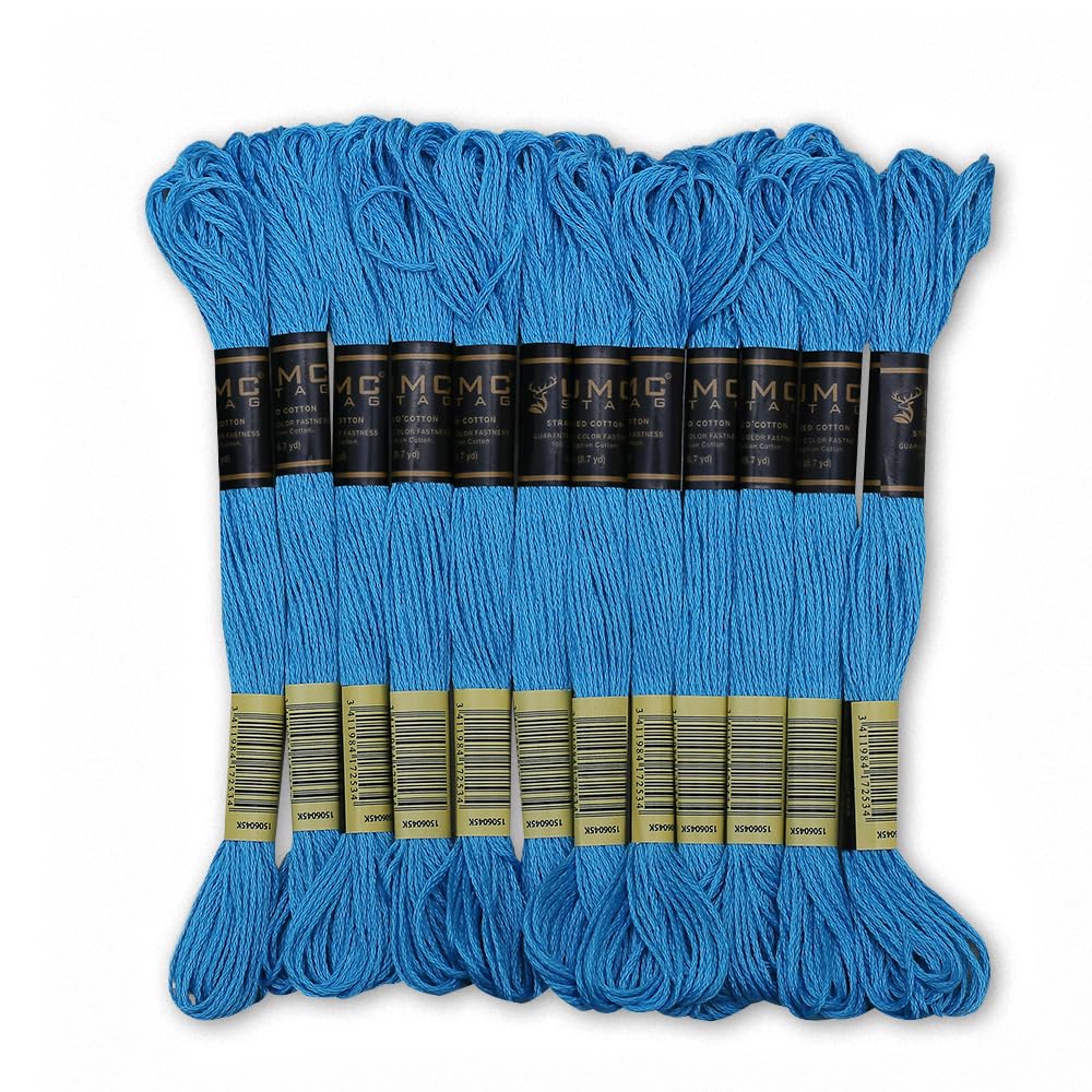 Pack of 12 Premium Embroidery Thread | 100% Egyptian Cotton Premium Skeins | Cross Stitch Embroidery Floss | Oeko TEX Certified Stranded Cotton | Ideal for Arts &amp; Crafts (Electric Blue 433)