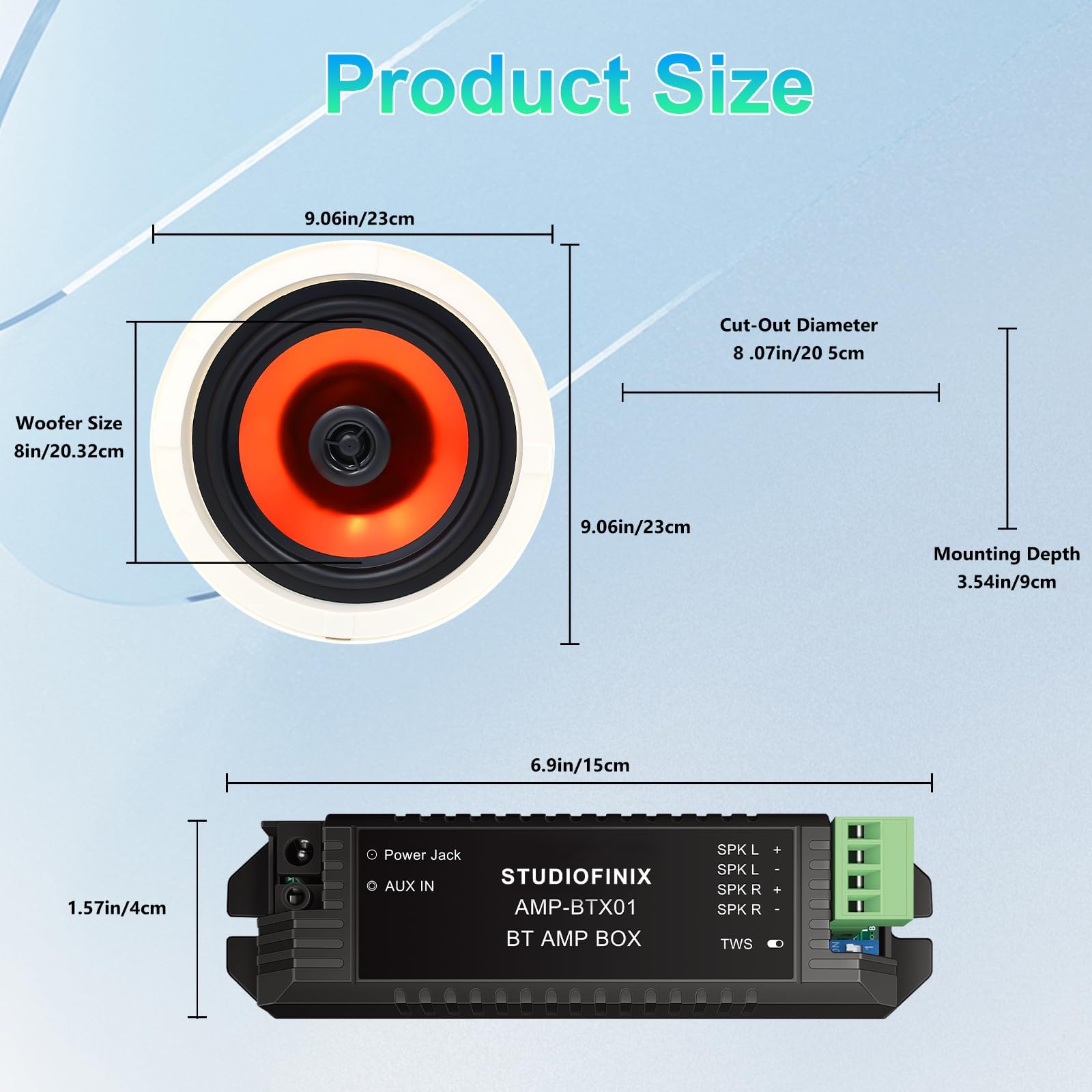 STUDIOFINIX 6,5-Zoll-Bluetooth-Deckenlautsprecher, maximal 300 Watt Leistungsaufnahme für Innenbereiche wie Küche, Wohnzimmer, Studienzimmer, Keller, Heimkino und überdachte Terrasse