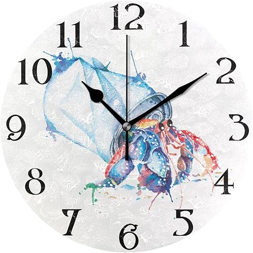 Reloj de pared con diseño de cangrejo ermitaño en acuarela, reloj de pared silencioso sin tictac, reloj de baño redondo de 9.5 pulgadas, funciona disponible en Yaxa El Salvador