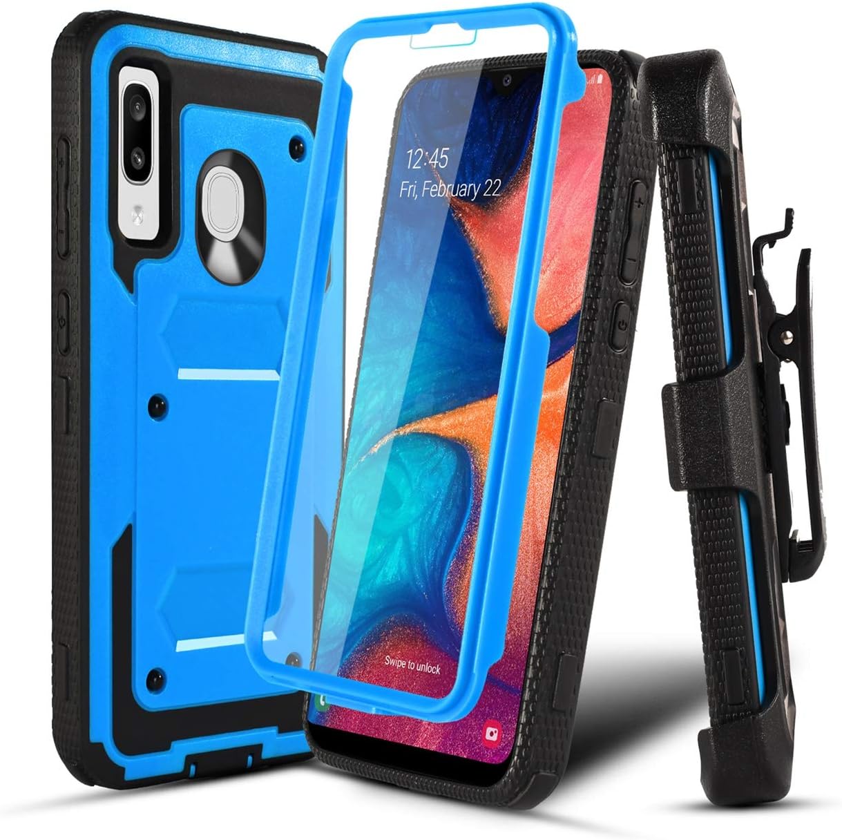 Numy Samsung Galaxy A20/A50 Case,[Built-in Screen Protector][Shockproof] Hybrid Heavy Duty Case with Swivel Belt Clip