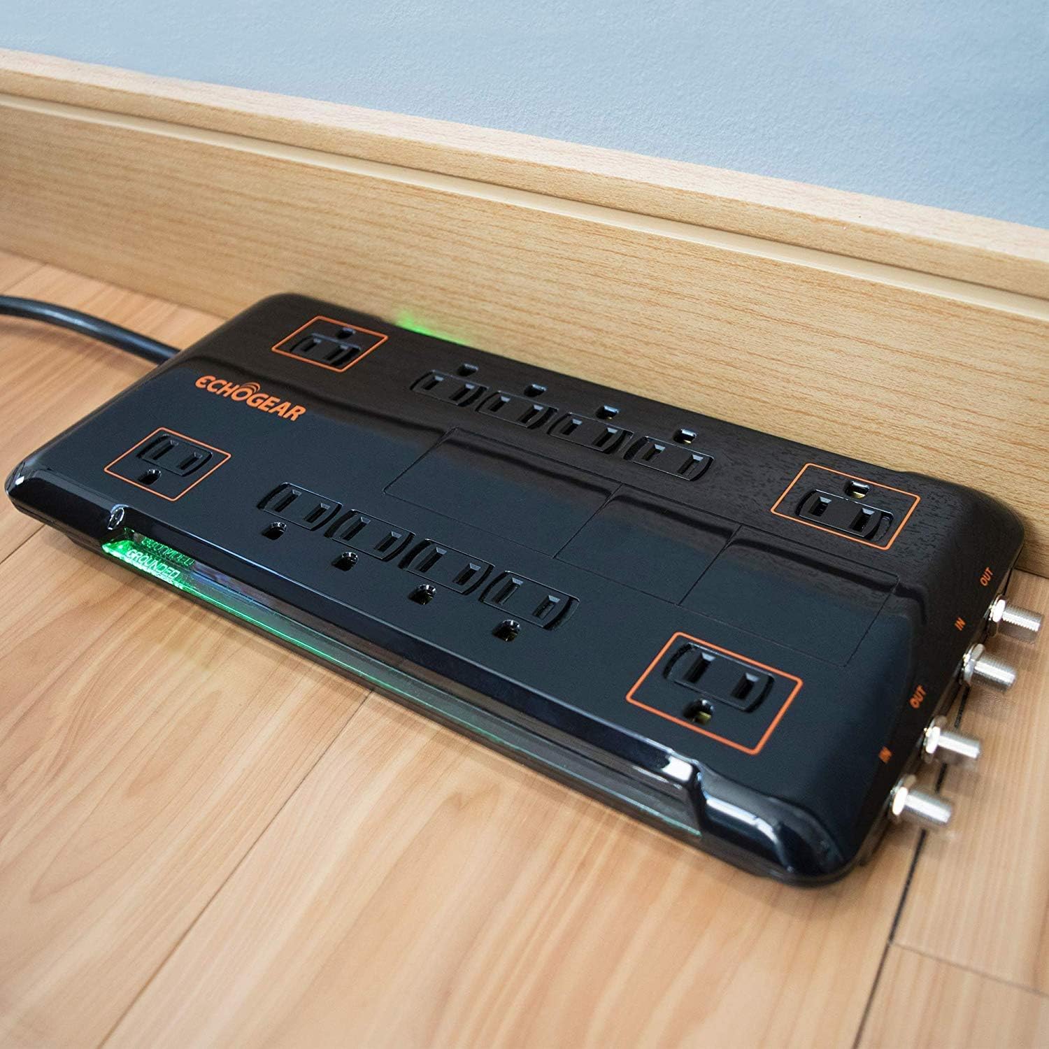 ECHOGEAR PowerPad 12 Outlet Surge Protector Power Strip with 3420J of Surge Protection - Ideal for Protecting Computer or Gaming Setups - Includes 2 Pairs of Coax Connectors & Wall Mounting Slots