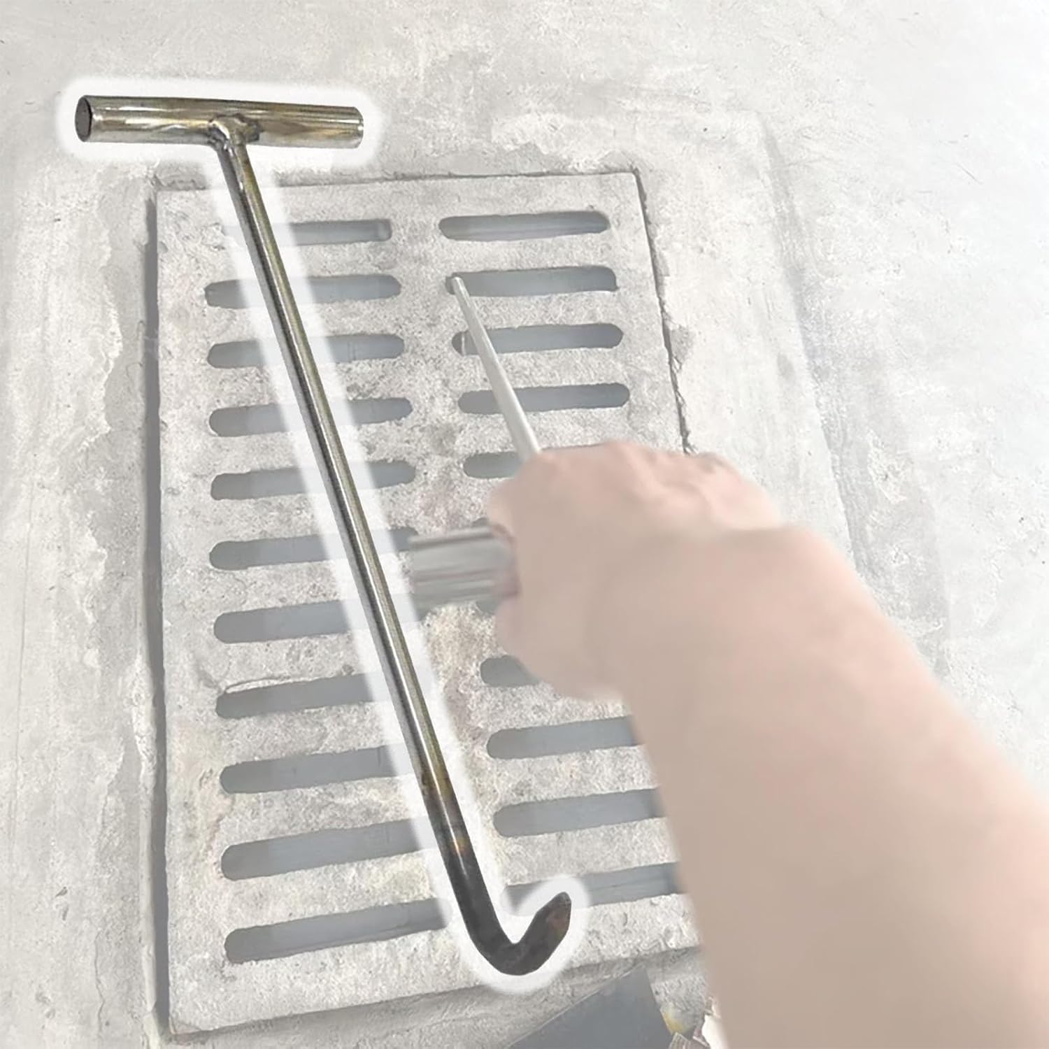 Heavy-Duty Stainless Steel T-Bar Hook Lifter | 47.2in Multi-Use Tool for Manhole Covers, Drain Grates & Roller Shutters | Ergonomic 13cm T-Handle for Easy Operation
