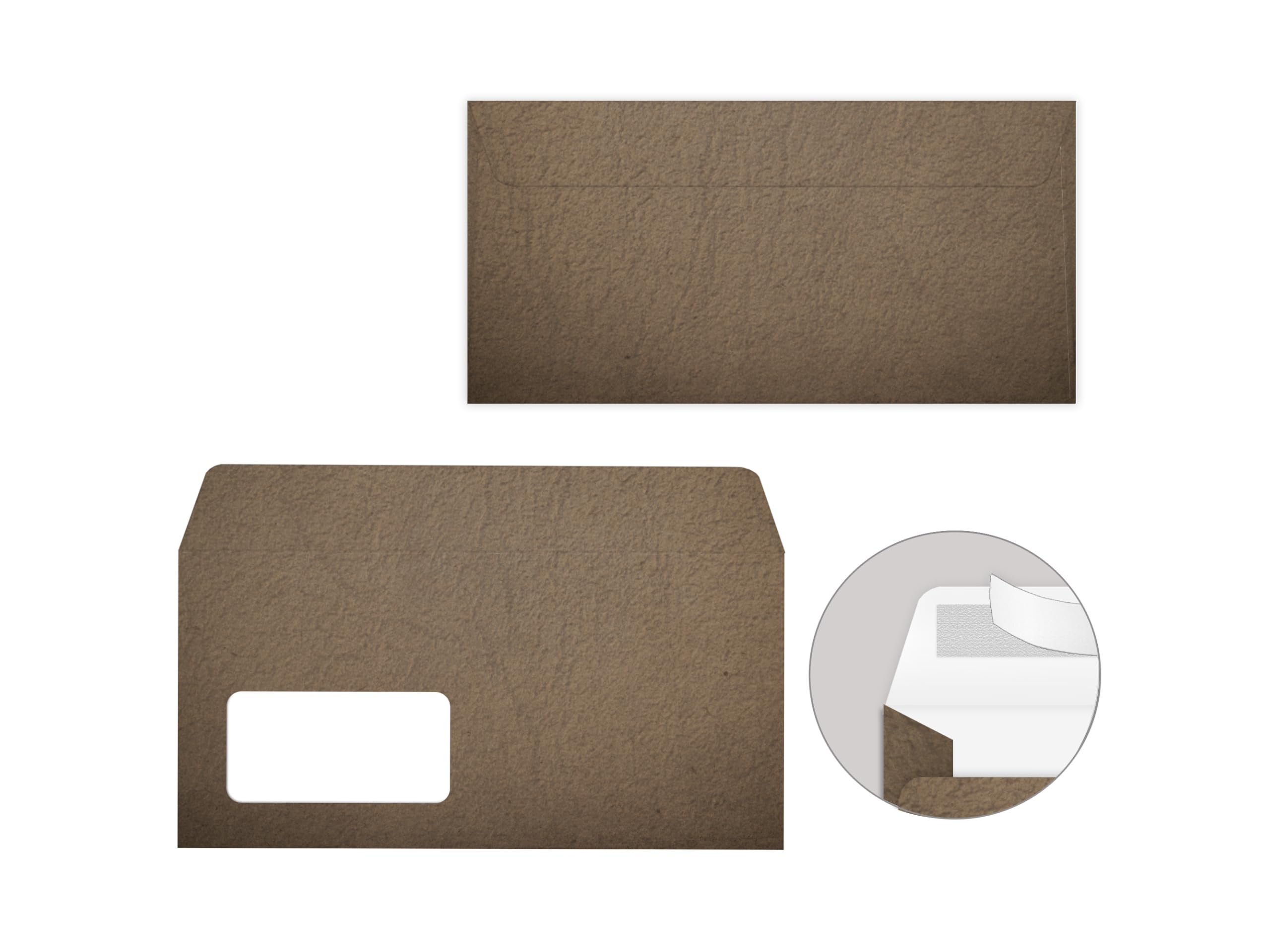 Briefpapier-Set 250 Briefbögen DIN A4 + 250 Kuverts DIN-lang mit Fenster haftklebend - Papier beidseitig bedruckbar Geburtstag Jubiläum Hochzeit Menükarte Geschenk - braun natürlich modern