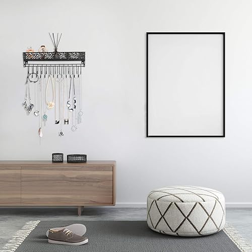 Miniatura 5 de Urban Deco Organizador de joyas montado en la pared  Soporte rectangular colgante para joyas con estante organizador de collar de pared  Estante de
