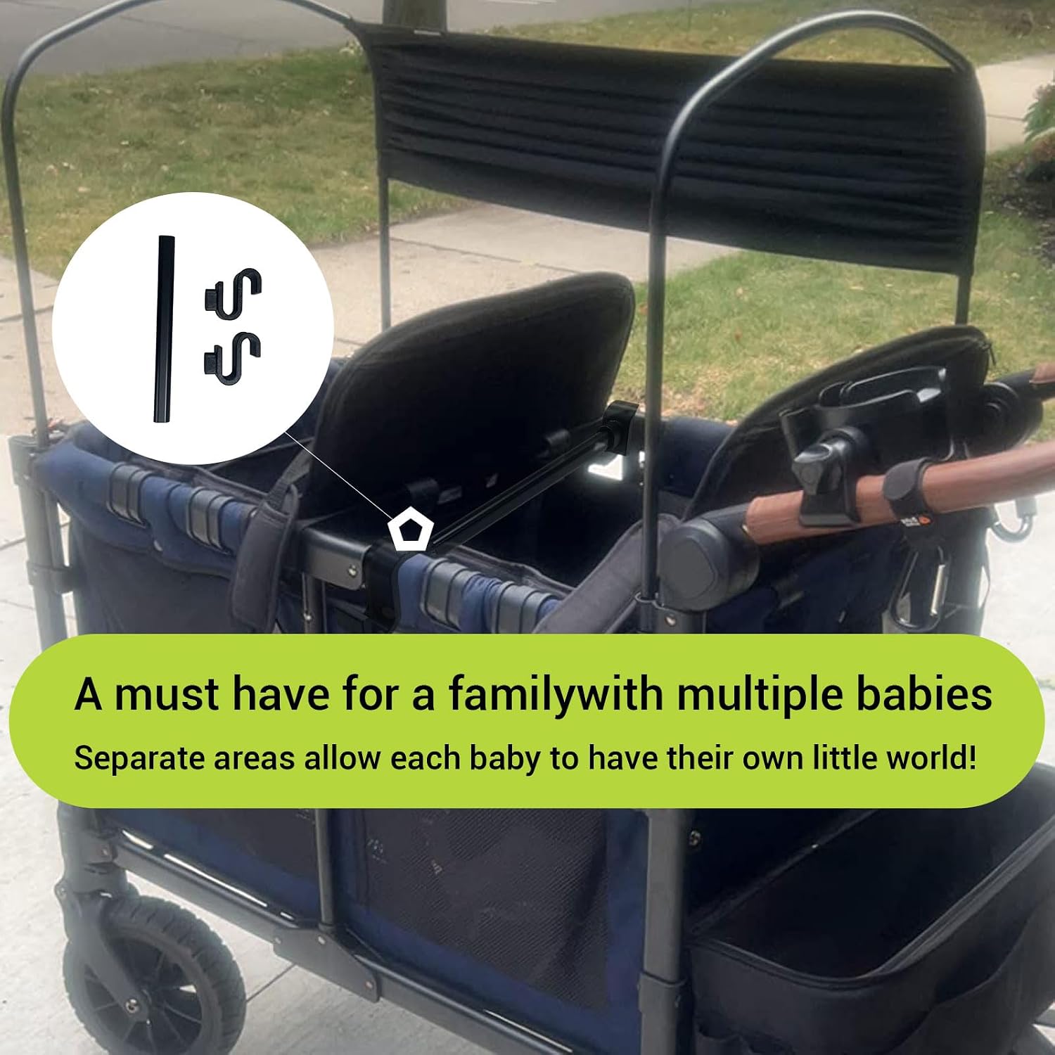 Stroller Wagon Support Bar Compatible with WONDERFOLD W2 Elite Wagon (2 Seater), Wagon Support Bar for WONDERFOLD W2 Veer Wagon - Black