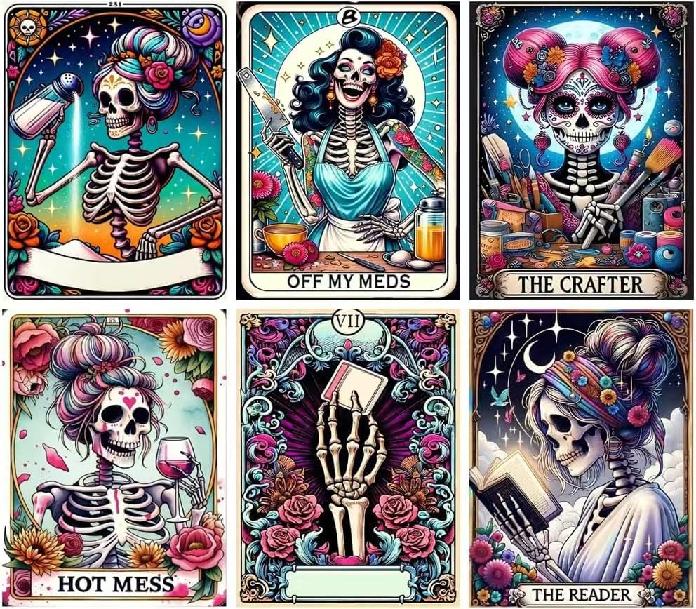 Mrnsiet 6 Pack Skull Diamond Painting Kits for Adults Skull Woman Diamond Art Kits for Beginners 5D DIY Halloween Full Drill Round Crystal Gem Art Craft Kits for Home Decor 12x16 Inch