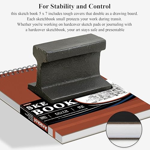Miniatura 31 de Ankkol Cuaderno de bocetos pequeño de 5 x 7, 100 hojas en espiral, 68 libras/3.53 oz/m², mini cuaderno de bocetos rígido, cuaderno de dibujo plano