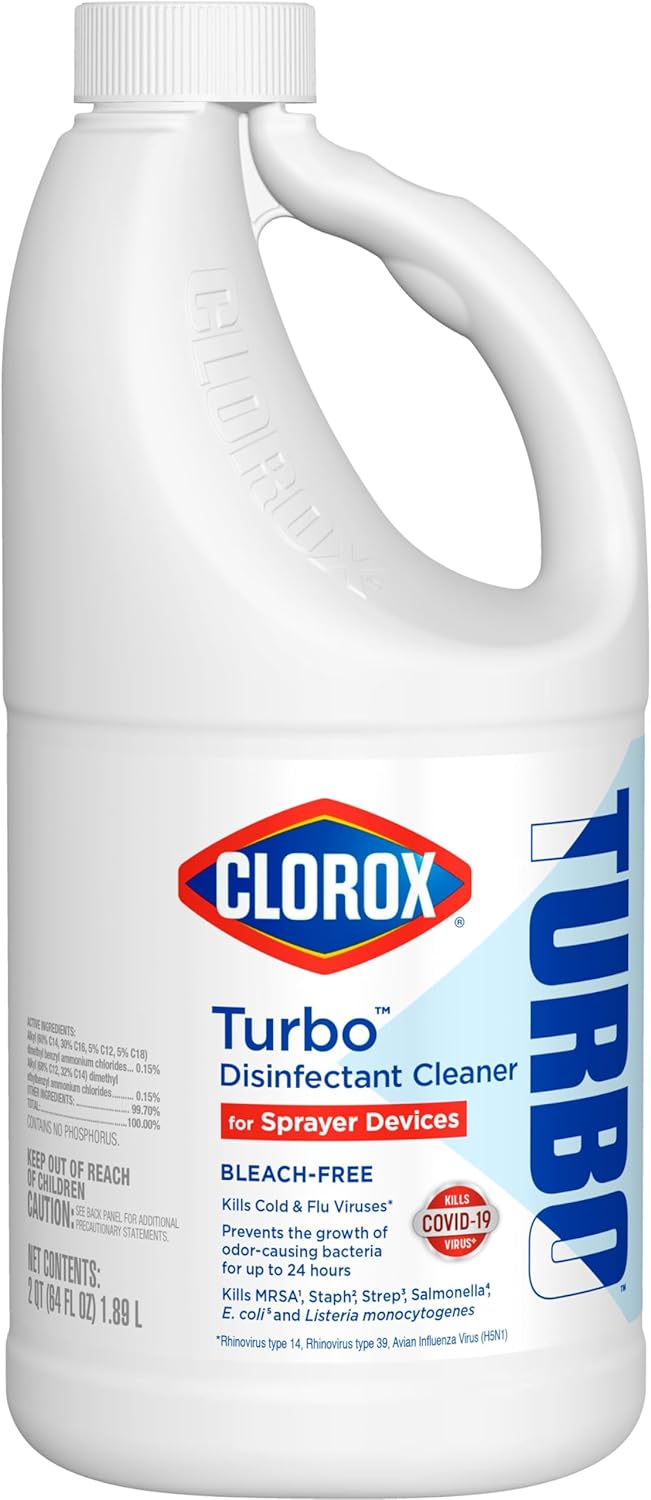 Turbo Disinfectant Cleaner for Sprayer Devices, Bleach-Free, Kills Cold and Flu Viruses and COVID-19 Virus, 64 Fluid Ounces