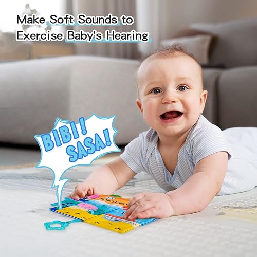 Miniatura 5 de Libros para bebés de 0 a 6 meses, 1 libro de tela arrugada para bebés, bebés y niños pequeños, juguetes de aprendizaje sensorial, cochecito, ducha,