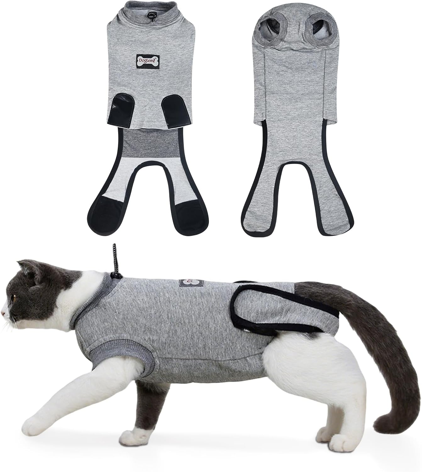 DogLemi Cat Surgery Recovery Suit, Male Female Universal, Breathable Cotton Kitten Onesie After Spay Neuter, Soft Cone E-Collar Alternative Wear for Surgical Abdominal Wound Skin Diseases (S)