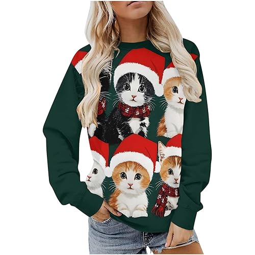 Christmas Sweatshirts for Women Cute Christmas Graphic Shirt Long Sleeve Xmas Pullover Holiday Party Tops Blouses
