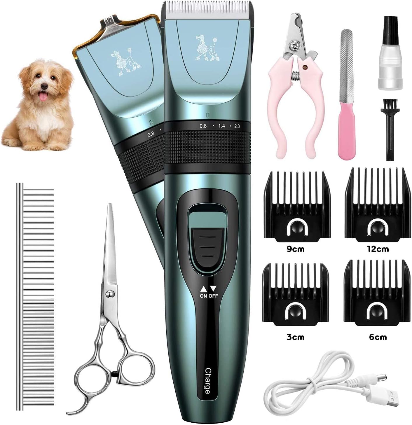 TastyHome Dog Clippers for Grooming, Dog Nail Clippers Hair Shaver,Two Blades for All Pets, Low Noise,USB Rechargeable Cordless Electric…