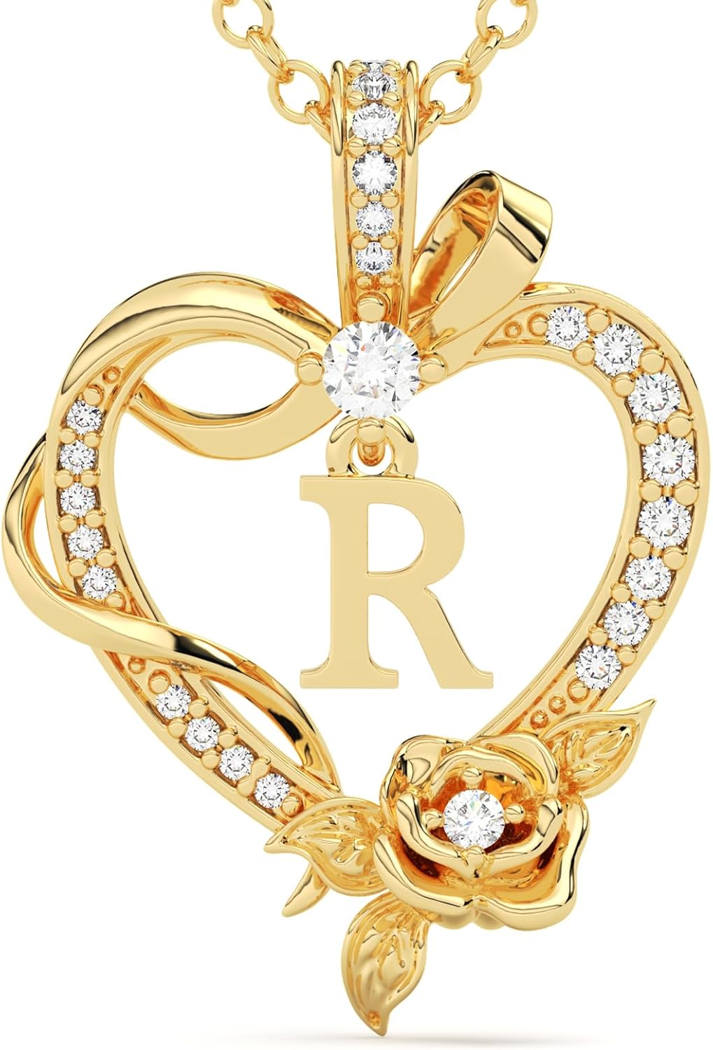 Initial Heart Necklace Gift for Women – 14K Gold Plated Rose Pendant, Personalized Letter Jewelry for Wife, Mom, Grandma, Sister – Birthday, Anniversary for Her