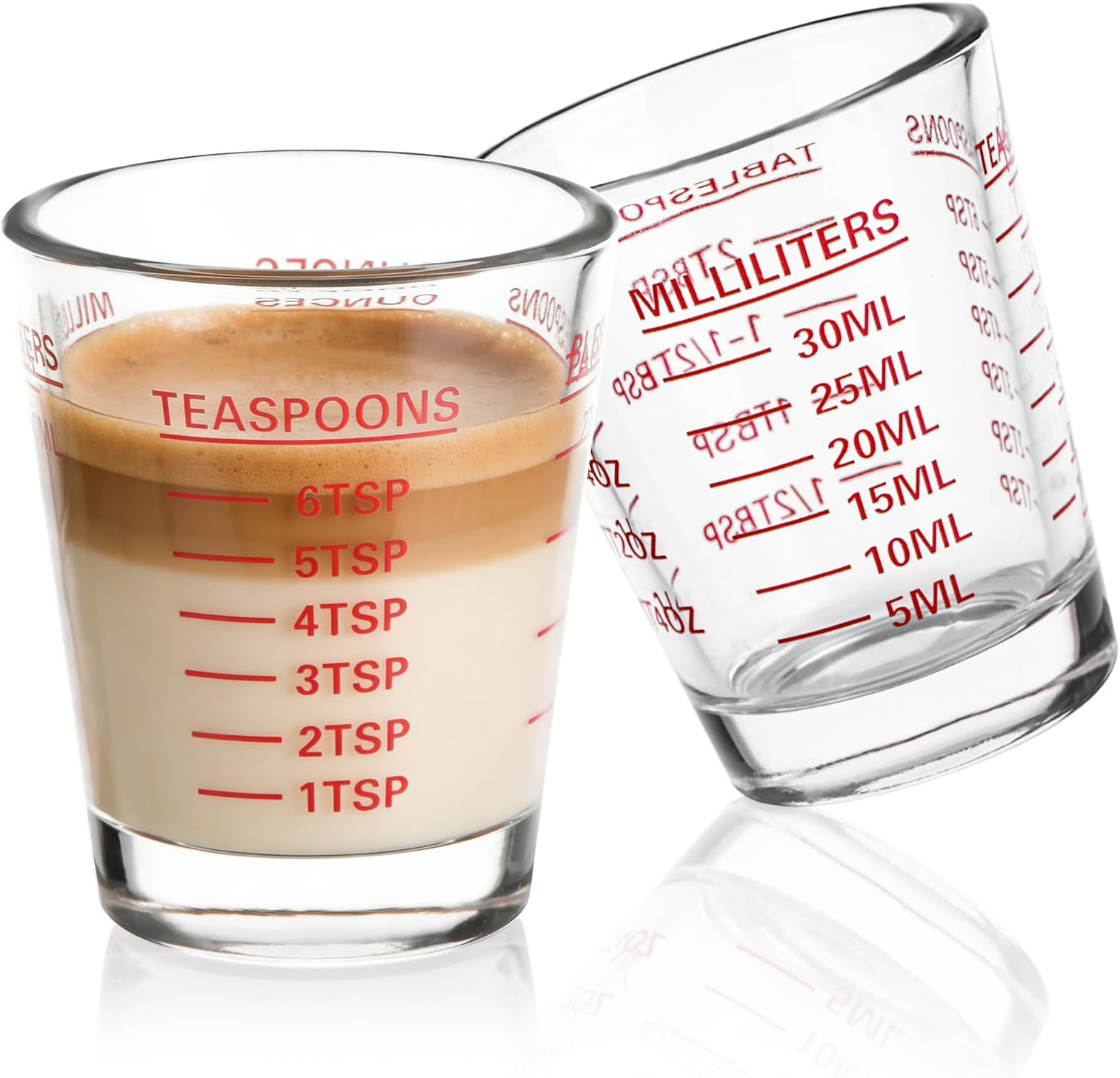 SAIAOKJ Shot Glasses Measuring Cup Set 2PACK Espresso Shot Glasses Liquid Heavy Glass 26-Incremental Measurement 1 OZ, 2 TBS, 6 TSP, 30 ML Kitchen Tools (Red)