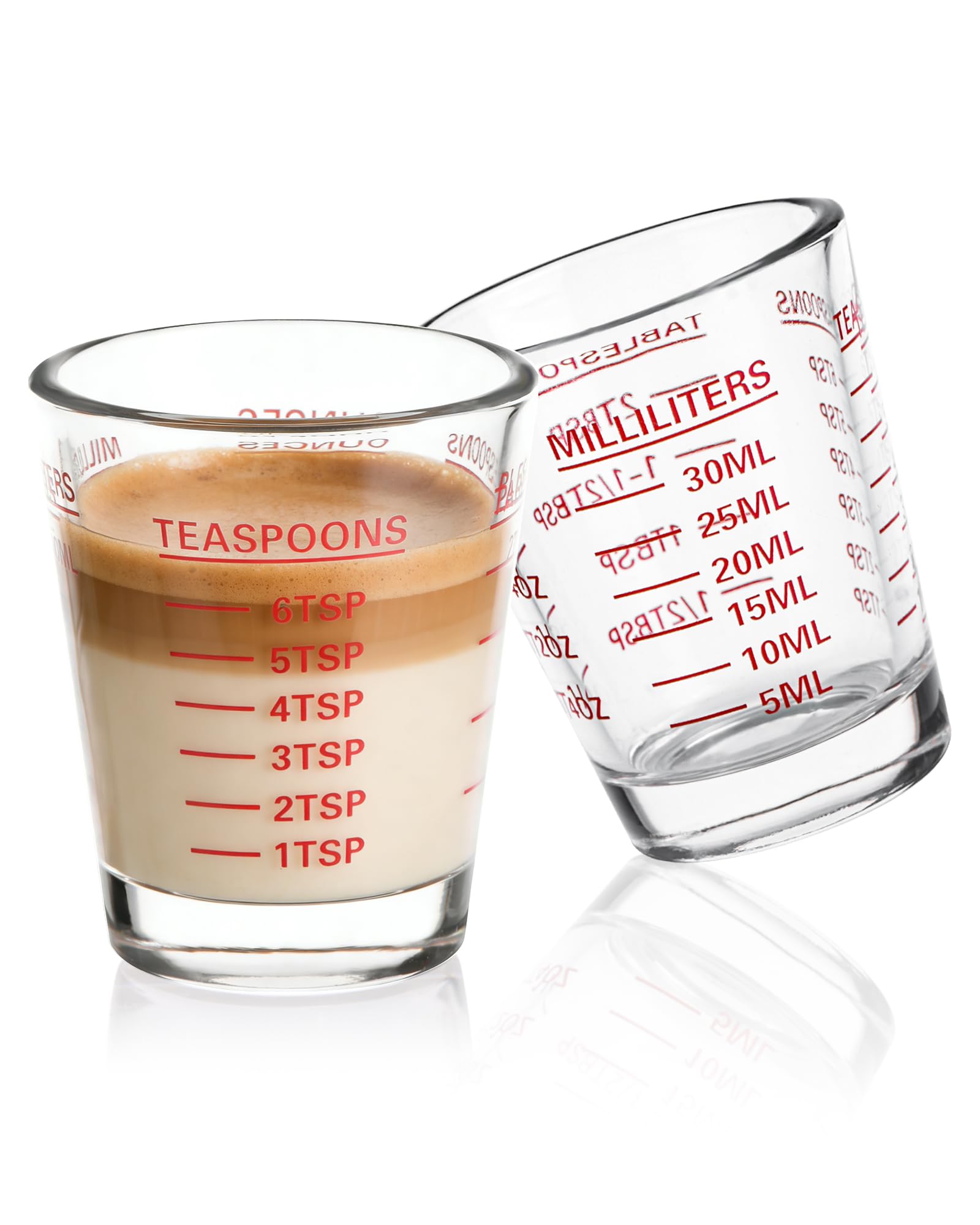 Shot Glass Measuring Cup Set, 2 Pack Espresso Shot Glasses (Red)