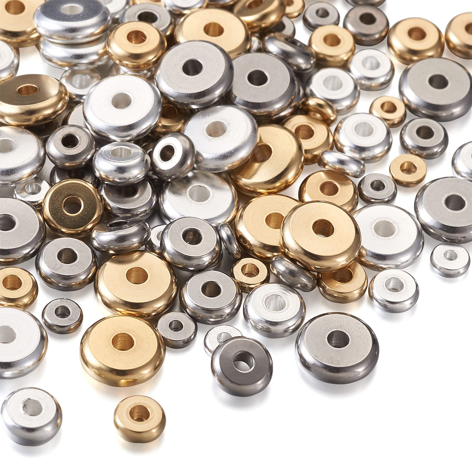 PandaHall 150 Perline Distanziali In Ottone – 3mm, 3 Colori (oro, Argento, Rosa), Foro 1,5 Mm