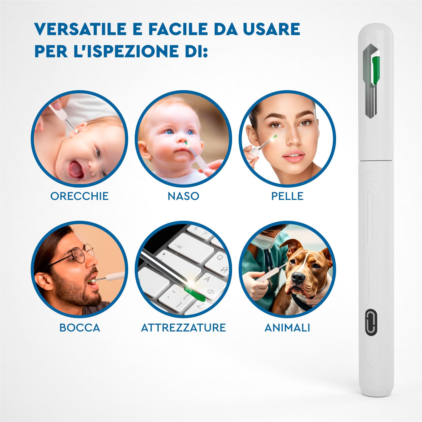 Otoscopio Pulizia Orecchie Rimozione Cerume con Telecamera 1920p WiFi 3,6mm - UdiGuard Pulitore Orecchie Digitale con 6 Luci LED Adulti Bambini Animali - Compatibile con Android iPad iPhone Bianco