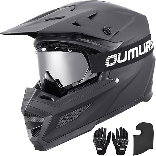 DOT - Casco de motocross para adultos con gafas, guantes y máscara ajustable, visera solar, casco para adultos, todoterreno, motocross, descenso,