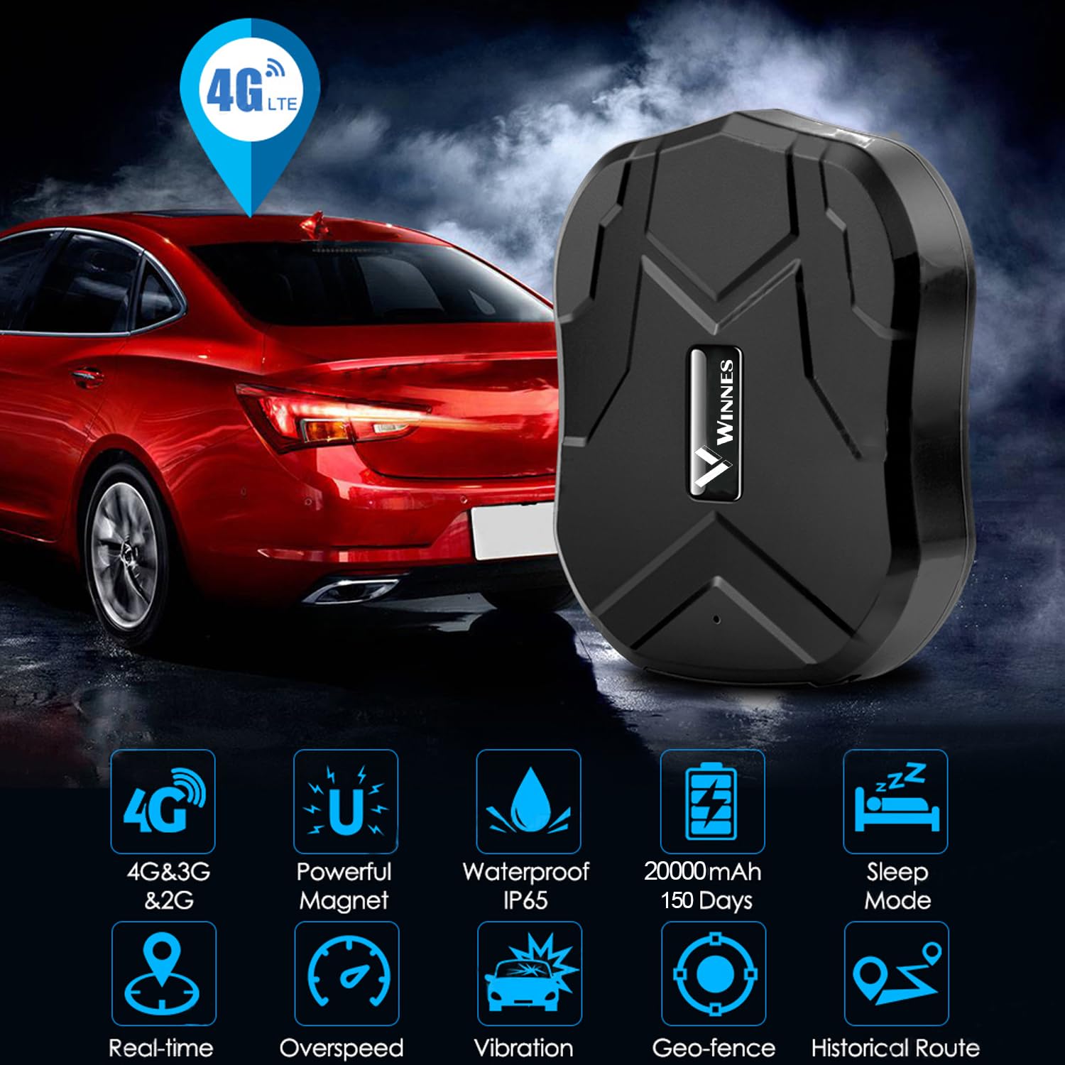 4G GPS Tracker per Auto Microfono Versione Aggiornata TK905 Localizzatore GPS con Magnetico Impermeabile​ Standby Fino a 240 Giorni Monitoraggio in Tempo Reale Batteria 20000 mAh Traiettoria storica
