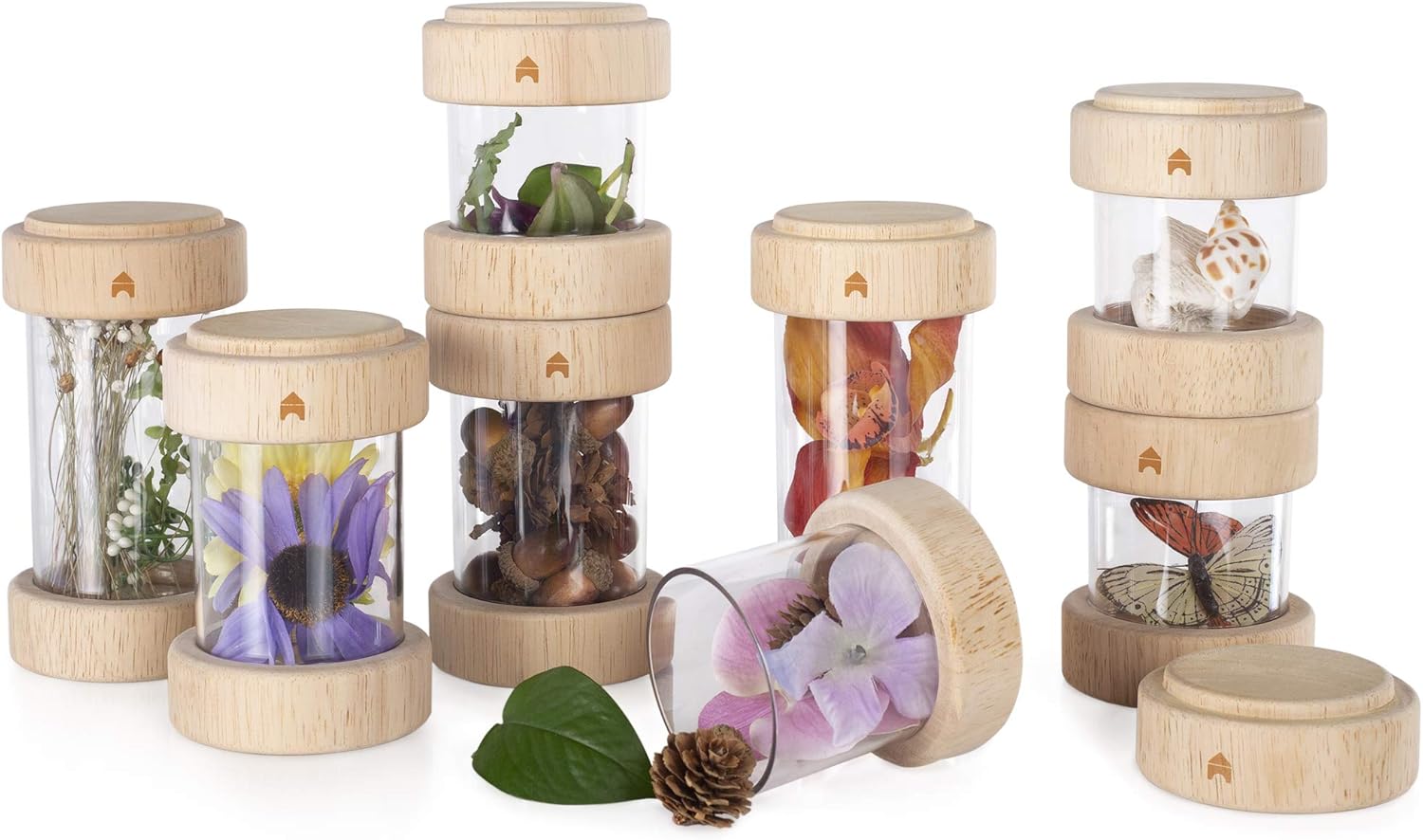 Guidecraft Treasure Tubes Clear: Observation Stacking Acrylic Tubes with Transparent Window, Kids' Sensory Exploration Toy