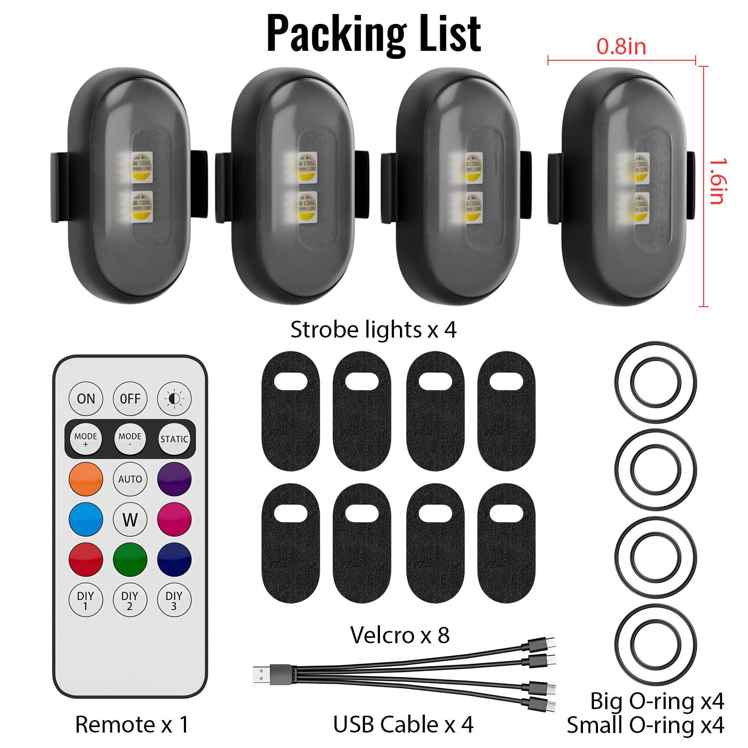 2025 Upgrade Wireless LED Lights for Car-4PCS Interior Ambient Strobe Light with Remote, USB-C 80 Hours 8 Colors IP65 Waterproof Rechargeable Underglow Light for Cars, Trucks, eBike, Motorcycle