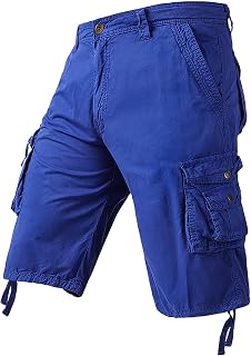 Youthful flying Mens Casual Cargo Shorts Cotton Combat Shorts with Multi Pockets Breathable Summer Casual Work Shorts Fishing Hiking Shorts(Size:32W,Color:Blue)