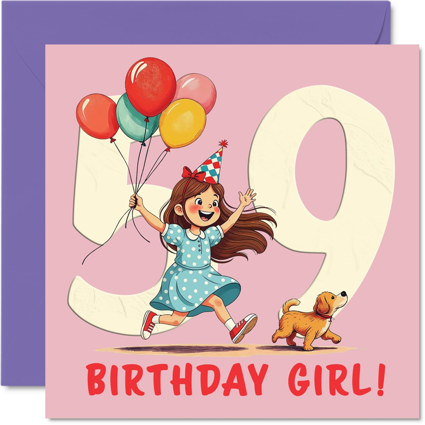 59th Birthday Cards for Women - Balloon Girl - Happy Birthday Card for 59 Year Old Woman Cousin Nan Daughter Wife, 145mm Bday Greeting Cards