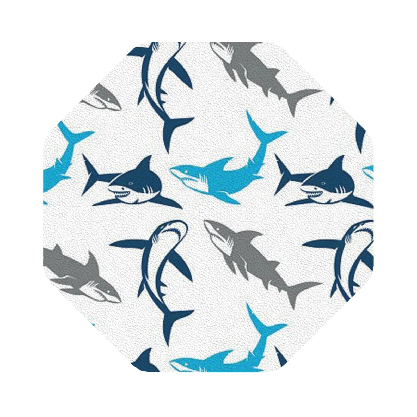 Sharks PU Leather Coasters Set of 6 Octagon Drink Coasters