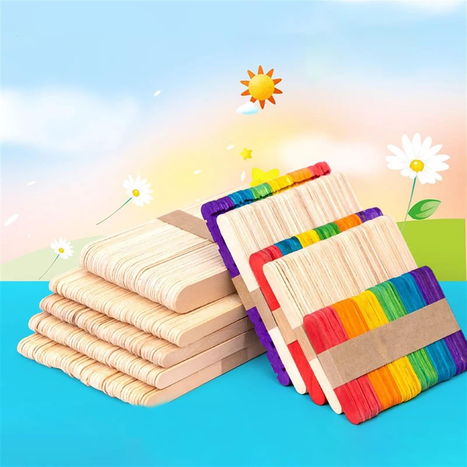 palos de madera hechos a mano, 500 palitos de helado madera for manualidades, ideales for fiestas y proyectos creativos(Mix Colors,11.5cm)