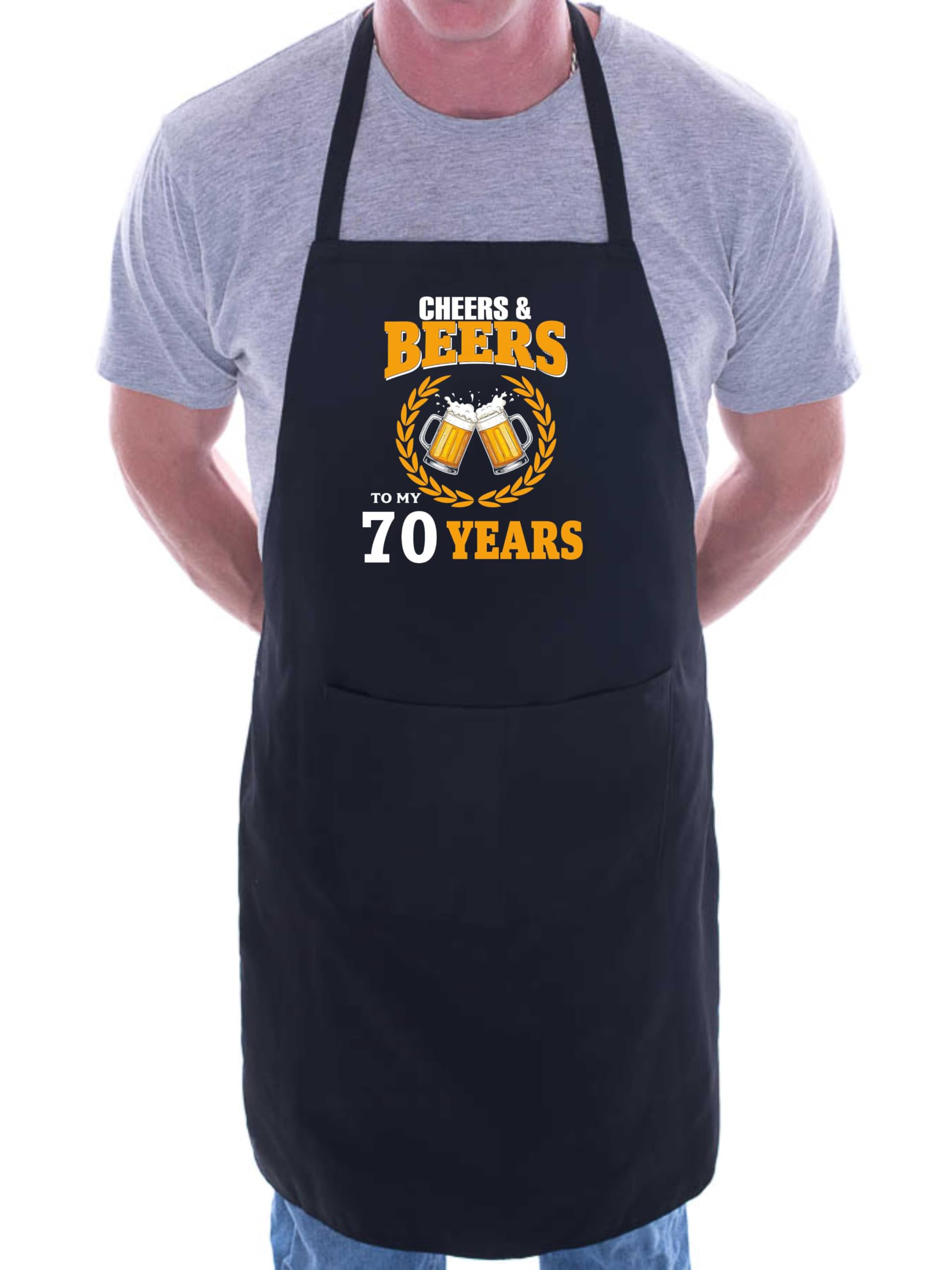 Print4u Unisex Black Cheers & Beers 70Th Birthday Apron 70 Year Old Gift Birthday Present