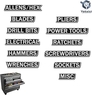 12 Pack of Magnetic Toolbox Labels, 3D-Printed Tool Box Labels, General Tool Box Organize Accessories, Reusable Tags for Steel Toolboxes, Carts, Drawers, and Cabinets(Black)