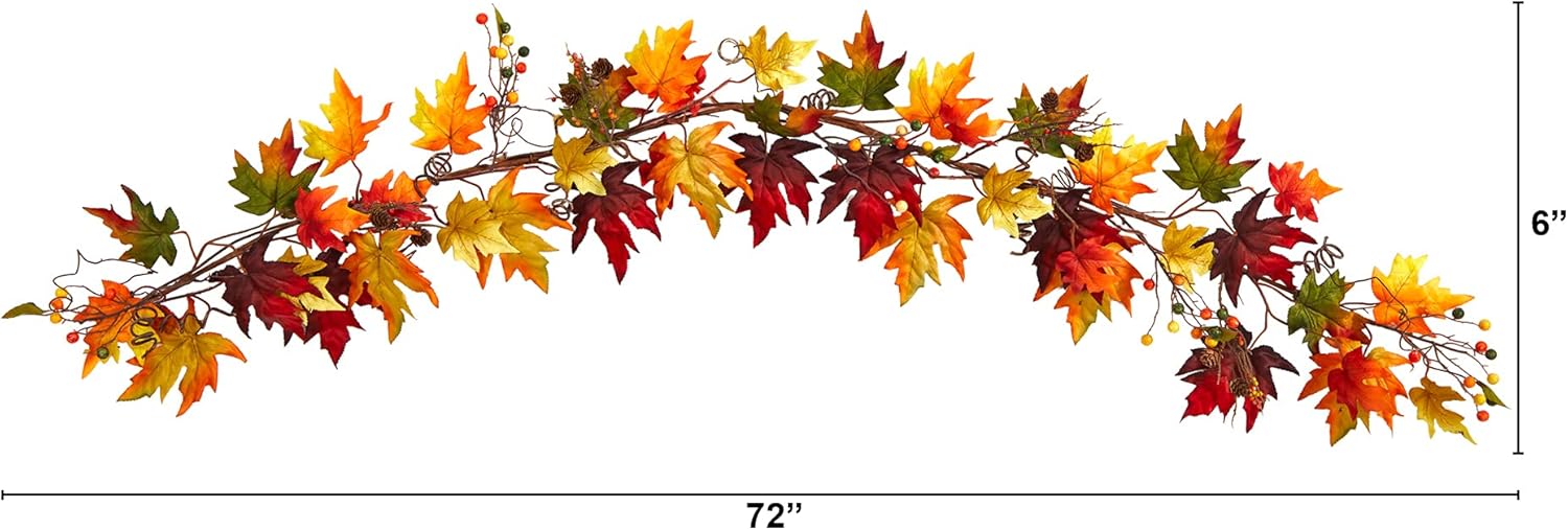Nearly Natural 6ft. Autumn Maple Leaf and Berry Fall Garland