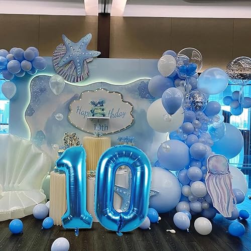 Miniatura 2 de Globos gigantes de papel de aluminio azul con el número 10, globos gigantes de helio número 10 de 40 pulgadas para niños y niñas, decoraciones de