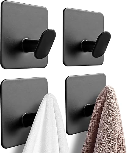 4 ganchos adhesivos  Ganchos de pared para toallasabrigos, para baño o cocina (negro mate, acero inoxidable)