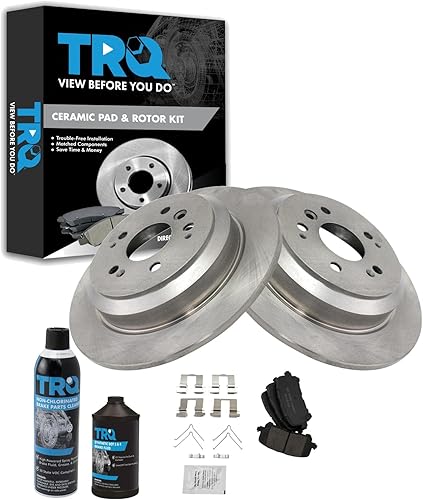 TRQ Kit de pastillas de freno y rotor de cerámica trasera con productos quĂmicos compatibles con Pilot Ridgeline TRQ Kit de pastillas de freno y rotor de cerámica trasera con productos quĂmicos compatibles con Pilot Ridgeline