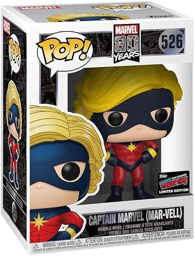 Marvel 80TH - POP Funko Figura de vinilo 526 Captain Marvel (MAR-Vell) NYCC 2019 Convention Exclusives