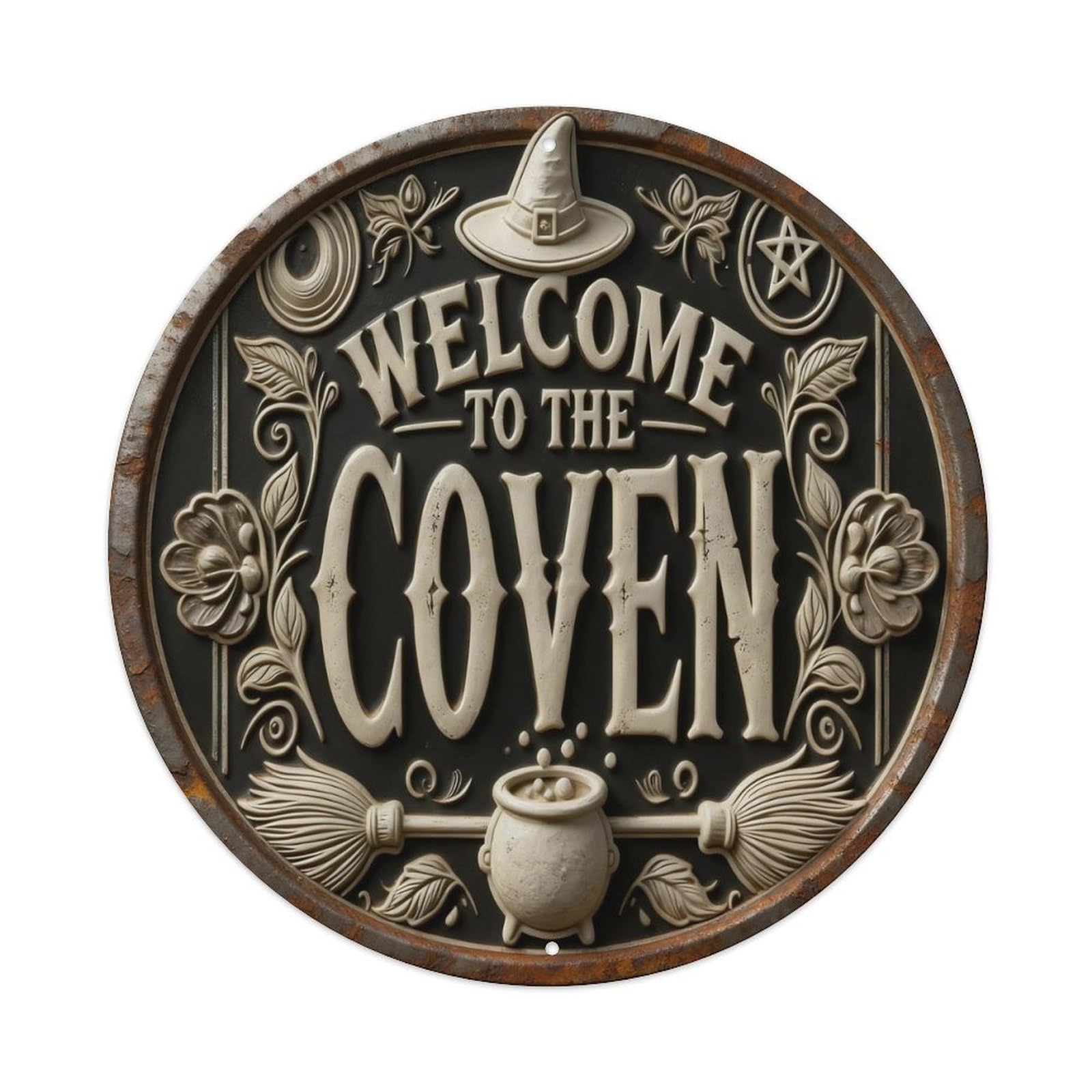 Zlatcbu Vintage Welcome To The Coven Sign Metal Tin Sign Retro Wall Art Poster, Decor For Home Living Room Bar Cafe Garage, 8X8 Inch