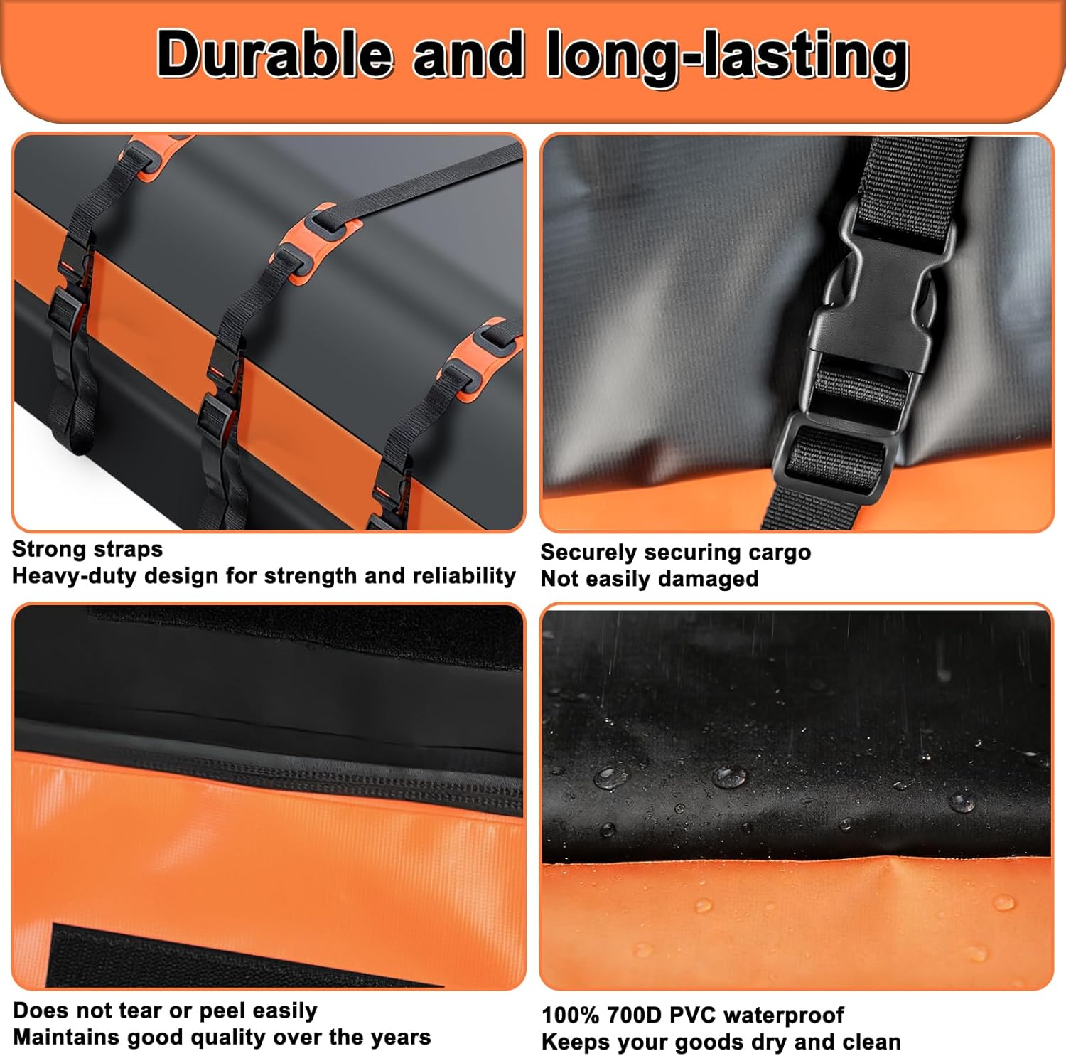 Premium Car Roof Bag, 20 Cubic Heavy Duty Cargo Carrier Bag for All Cars with/Without Rack, Waterproof Car Roof Cargo Carrier with Anti-Slip Mat, 6 Door Hooks, Luggage Lock