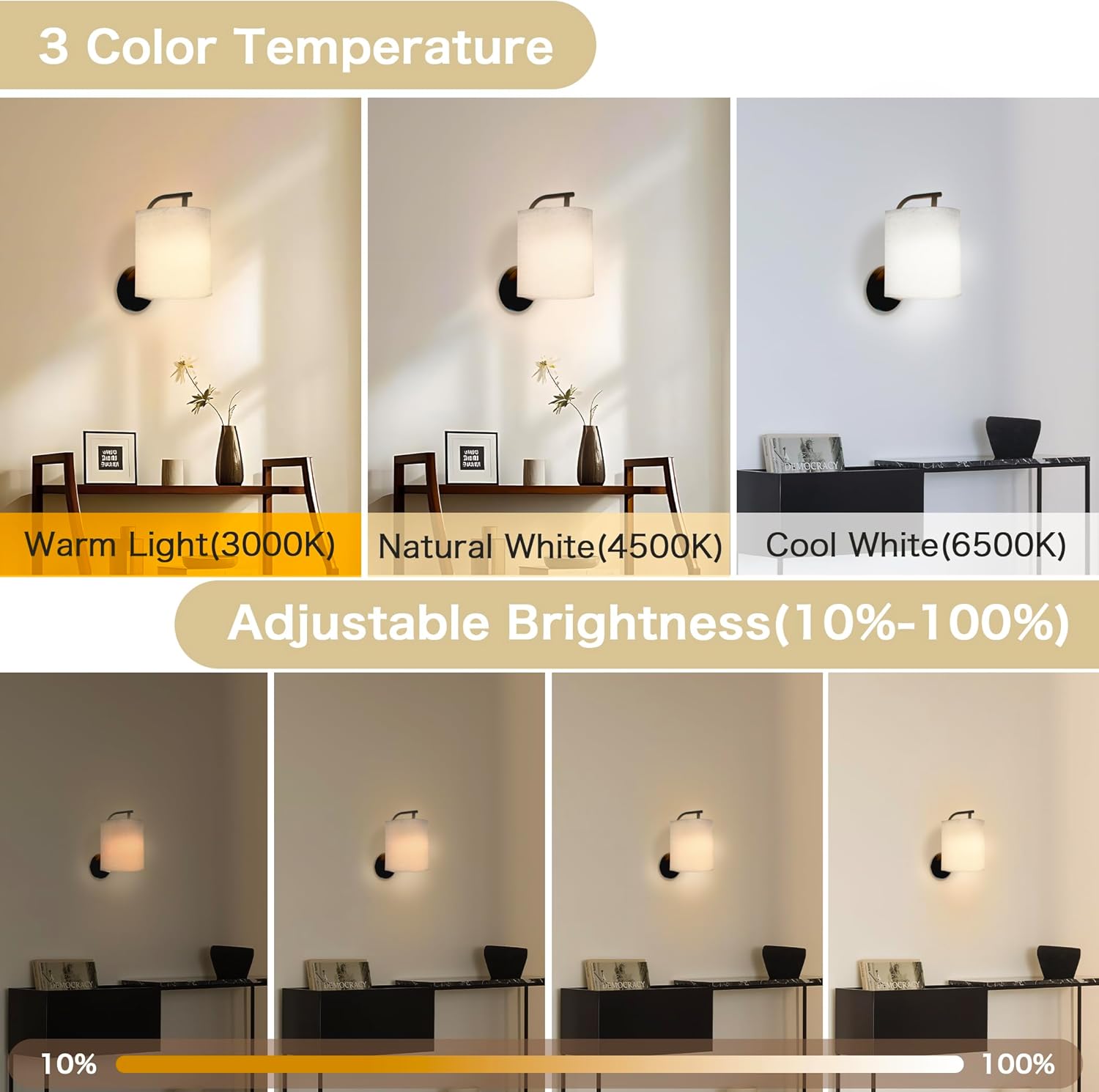 Rechargeable Battery Operated Wall Sconces Set of 2, Wireless Wall Lights with Remote Control 12 RGB Colors Magnetic Bulbs 5200mAh Battery Wireless Sconces for Bedroom Living Room (Black)