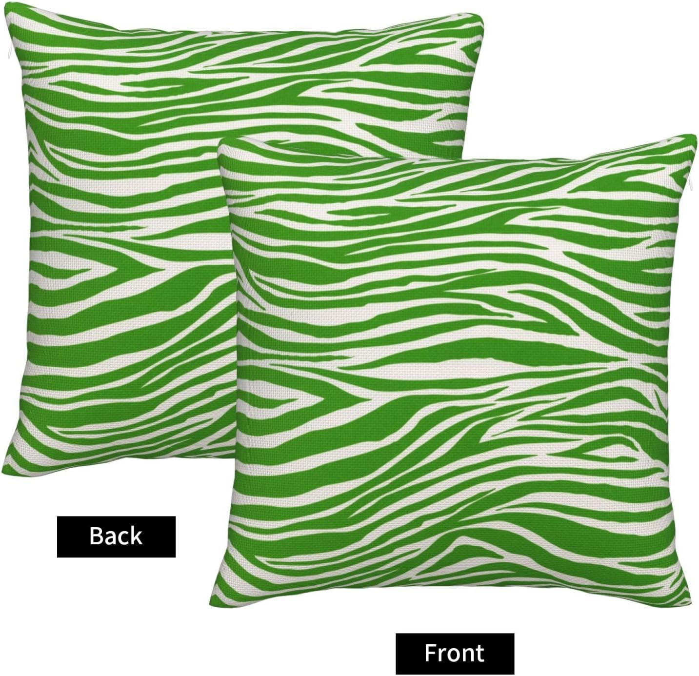 Zebra Green Throw Pillow Covers Wild Animal Skin Pattern Pillow Cover 18x18 Inch Set of 2 Zebra Stripes Square Pillowcase Decorative Cushion Cases for Couch Sofa - Image 3