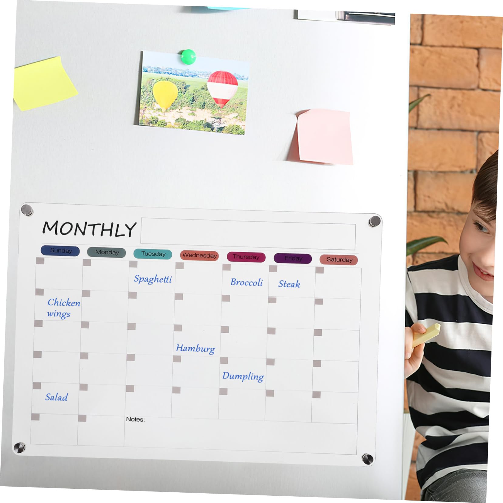 Lavagna Trasparente in Acrilico per Frigorifero Planner Cancellabile a Secco Calendario Mensile e Settimanale Riutilizzabile per Organizzazione Cucina