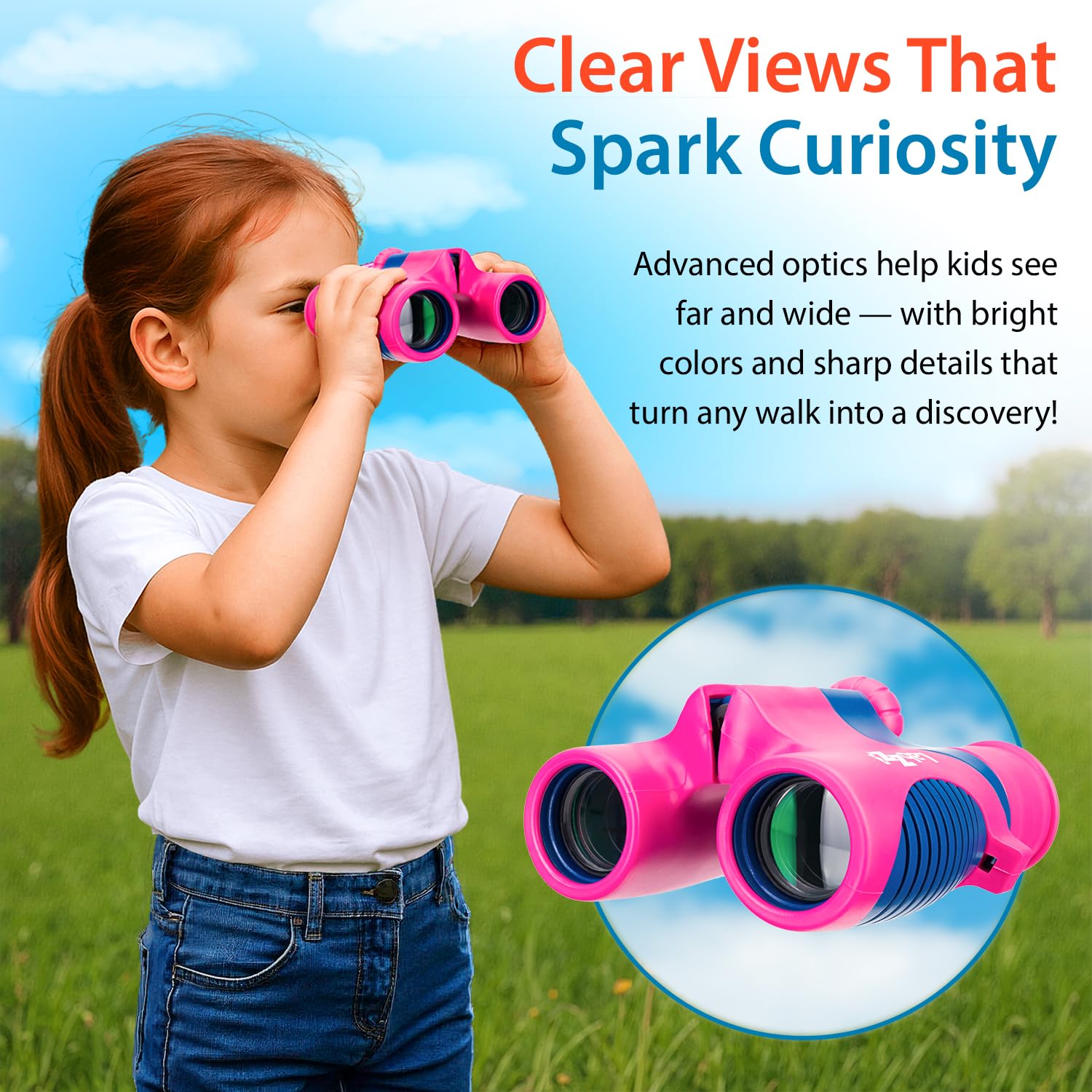 Levenhuk LabZZ B2 Flamingo Kinderfernglas ab 4 Jahren – Kompakt, robust, mit 8X Vergrößerung, Dachprisma und voll vergüteter BK-7-Optik – ideal für Abenteuer, Natur, Wandern und Reisen, Farbe Pink