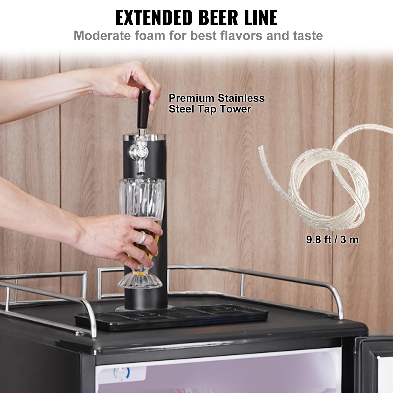 Happybuy Single Tap Beer Kegerator - Full Size Keg Refrigerator With Shelves, Co2 Cylinder, Drip Tray & Rail, 32°F - 75.2°F Temp Control, Fits 1/6, 1/4, 1/2 Barrels, Silver on Fridge.com - View 5