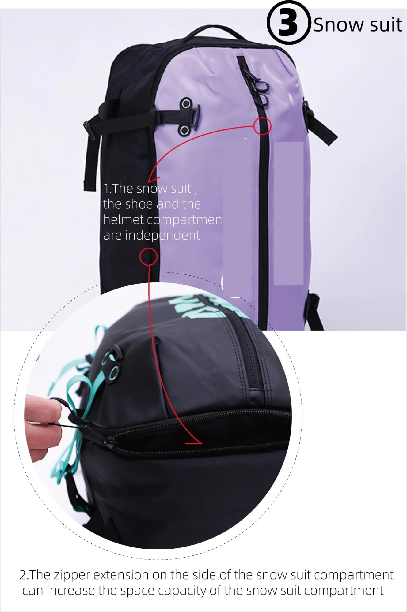 Skischuhtasche 55L Ski Snowboard Rucksack Rollschuhe Taschen Ski Helm Tasche Ski Schuh Tasche(Purple)