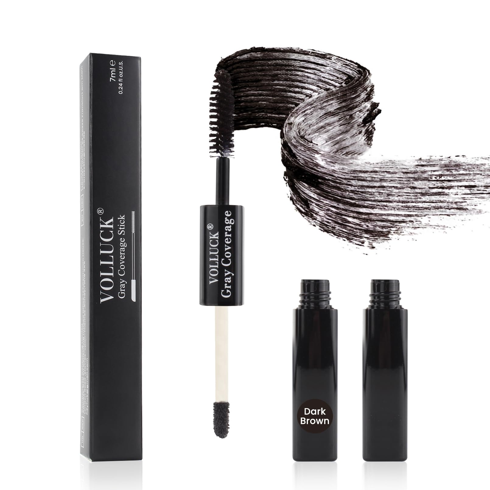 Retouche Racines Cheveux VOLLUCK – Couvre Instantanément les Cheveux Gris, Effet Naturel Mascara 2-en-1 Cheveux Blanc, C