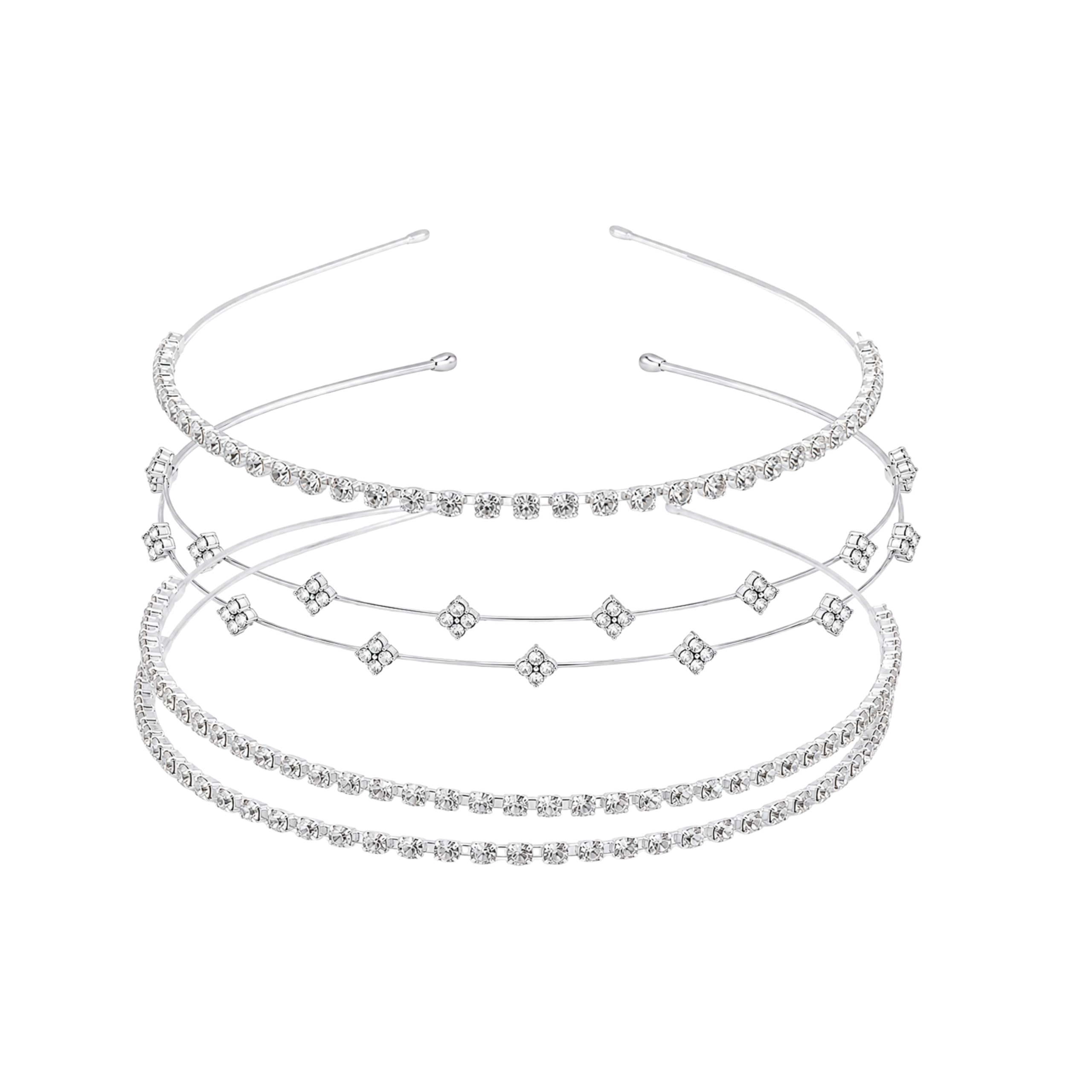 M4SK ART Set of 3 Grayish Crystal Bridal Headbands for Women | Rhinestone Wedding Tiara Hair Bands, Multi Layer Designer, Coordinated Crystal Patterns-image-12