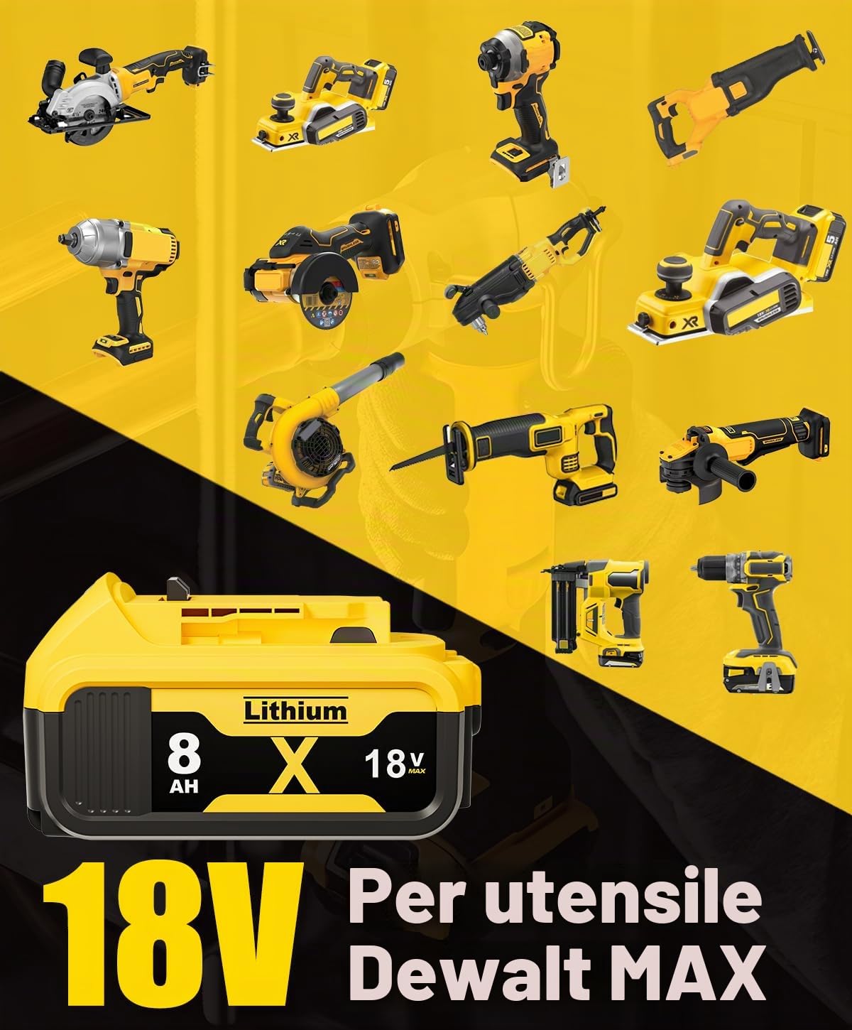 2 Pezzi 8.0Ah/8000mAh DCB182 Batteria di Ricambio per Dewalt 18V, Sostituzione per Batterie Dewalt DCB200 DCB184 DCB107 DCB101 DCB112 DCB203 DCB115 DCB105 DCB182 con LED Batteria per Utensili