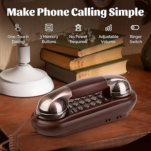 Miniatura 2 de Sangyn Teléfono fijo retro de pared con marcación de un solo toque, no requiere alimentación de CA, redireccionamiento, silencio, control de