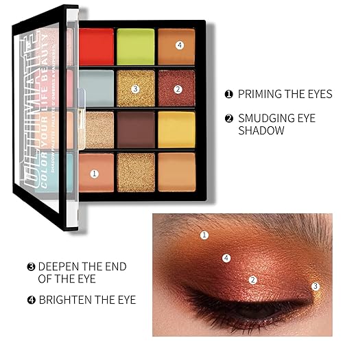 Miniatura 17 de Boobeen Paleta de sombra de ojos colorida, 16 colores, sombra de ojos mate y purpurina, paletas de sombras de ojos brillantes, mezclable, fácil