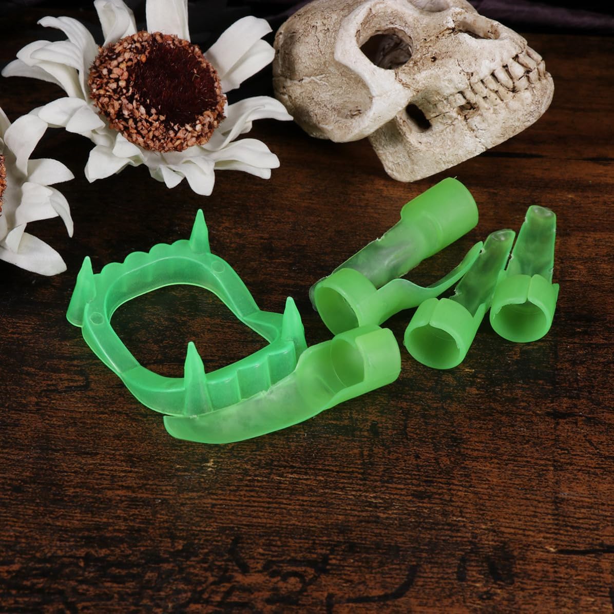 12pcs Luminous Teeth Fangs Caps Glow in Dark Plastic Green